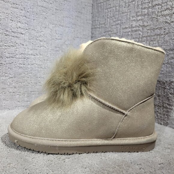 BearPaw Libby Pom-Pom Women's Size US 9 Golden Suede Sheepskin Winter Boots - Picture 2 of 11
